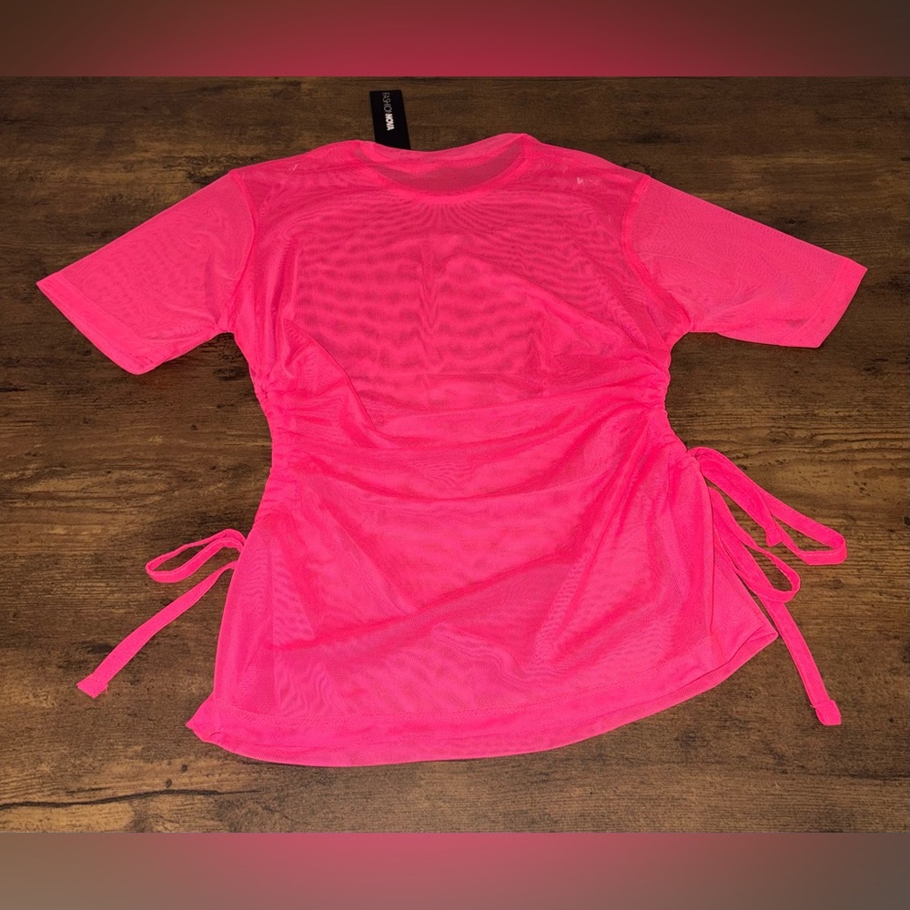 Fashion Nova HOT Pink Shirt Sleeve Mesh Top - Picture 2 of 8